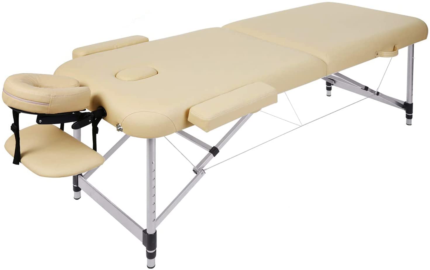 Camilla de masaje, cama de masaje, plegable, altura regulable, portátil, con 2 zonas, patas de aluminio